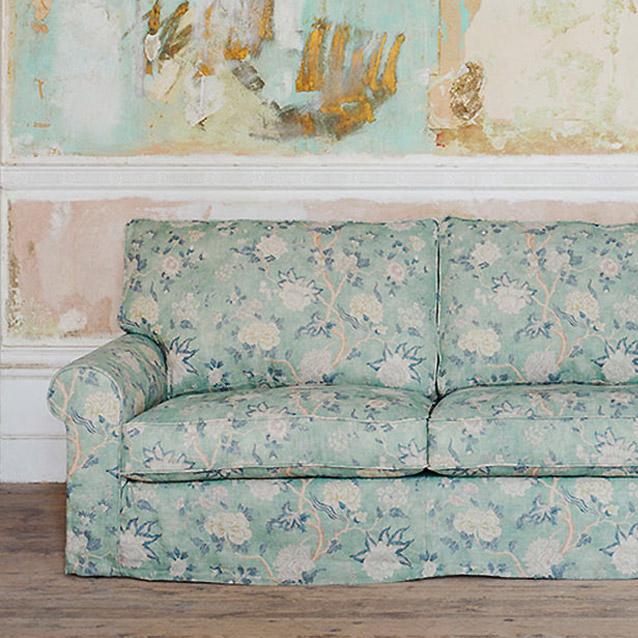 Upperton 3 Seater Loose Cover Sofa in Floral Linen Even So Verde